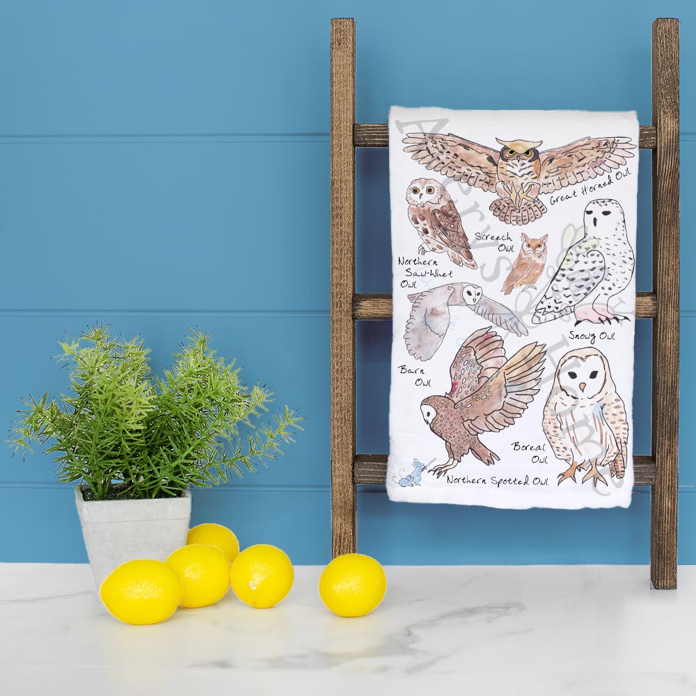 Owls of North America Tea Towel – Bird Watcher Decor