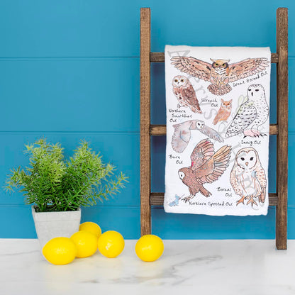 Owls of North America Tea Towel – Bird Watcher Decor