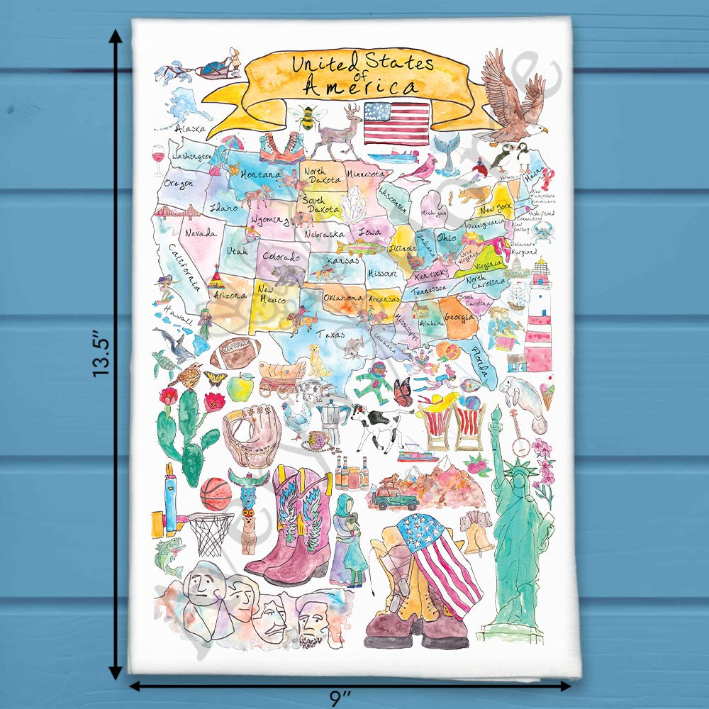 USA Map Tea Towel – State Travel Souvenir