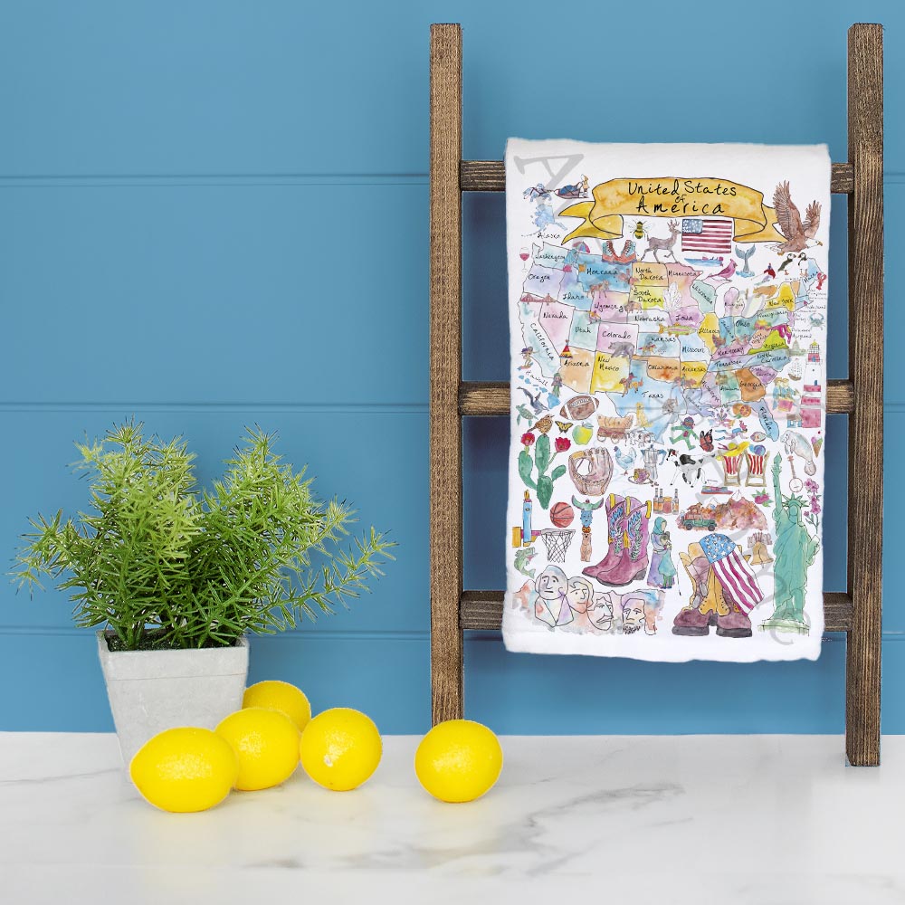 USA Map Tea Towel – State Travel Souvenir