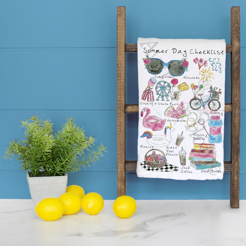 Summer Checklist Tea Towel – Bright Seasonal Decor
