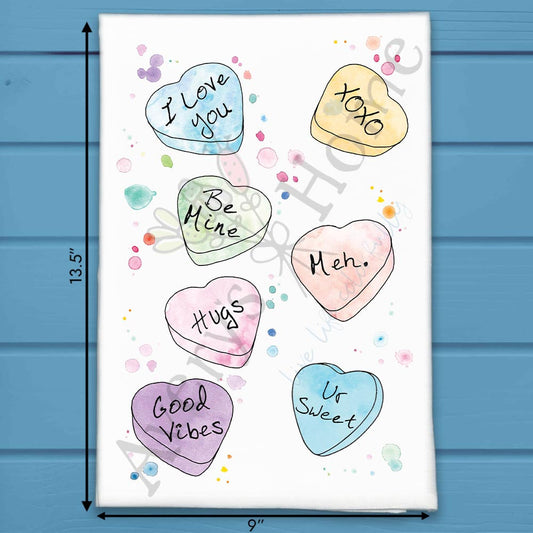 Conversation Hearts Tea Towel – Valentine Decor