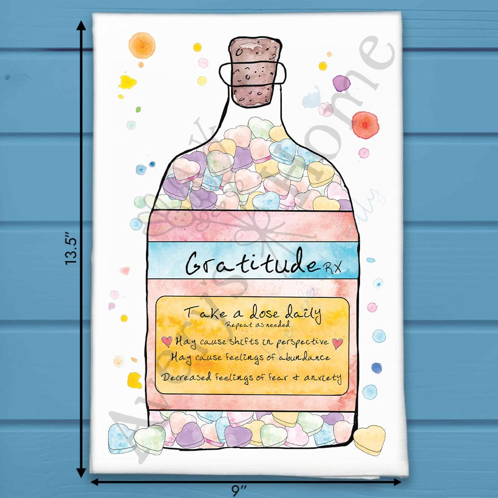 Gratitude in a Bottle Tea Towel – Thankful Gift