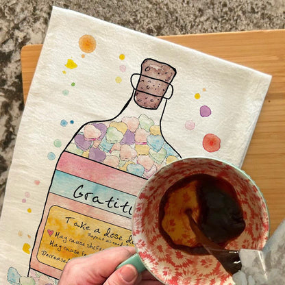 Gratitude in a Bottle Tea Towel – Thankful Gift