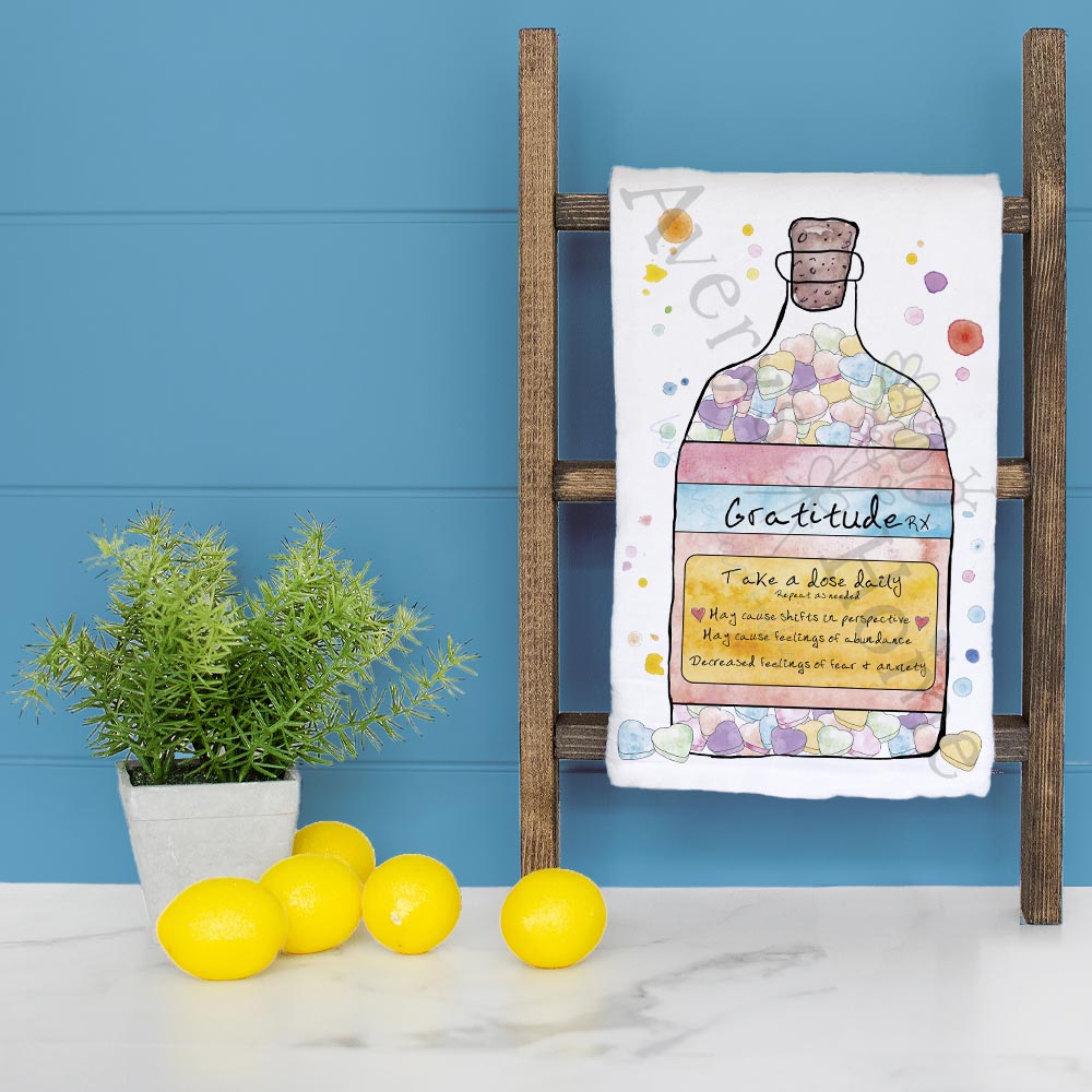 Gratitude in a Bottle Tea Towel – Thankful Gift