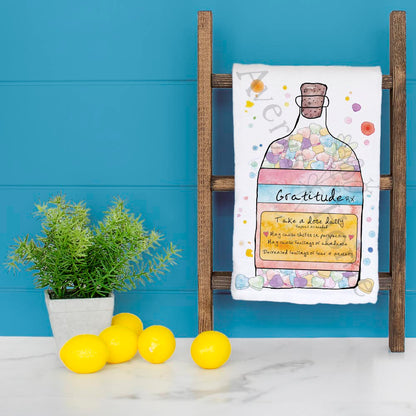 Gratitude in a Bottle Tea Towel – Thankful Gift