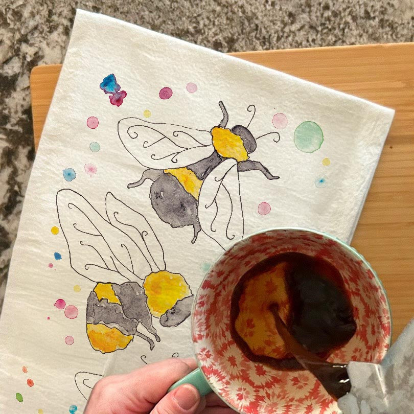 Garden Bees Tea Towel – Pollinator Decor Gift