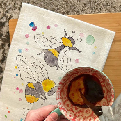 Garden Bees Tea Towel – Pollinator Decor Gift