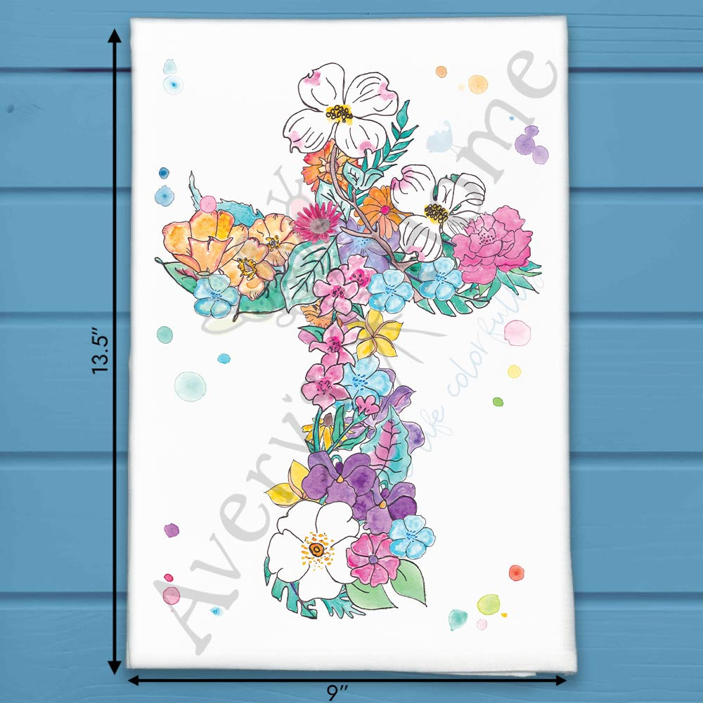 Flower Cross Tea Towel – Easter Christian Decor