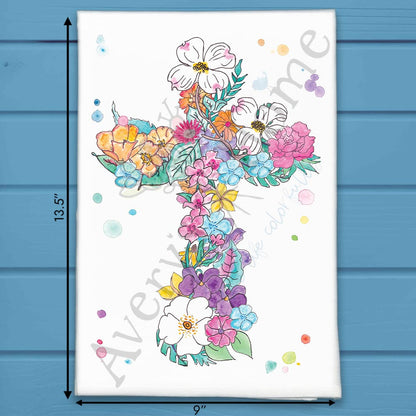 Flower Cross Tea Towel – Easter Christian Decor