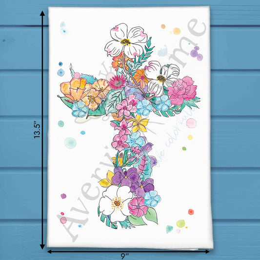 Flower Cross Tea Towel – Easter Christian Decor