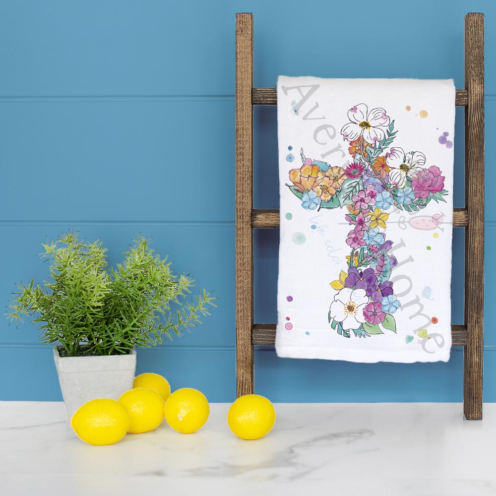 Flower Cross Tea Towel – Easter Christian Decor