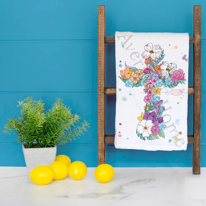 Flower Cross Tea Towel – Easter Christian Decor