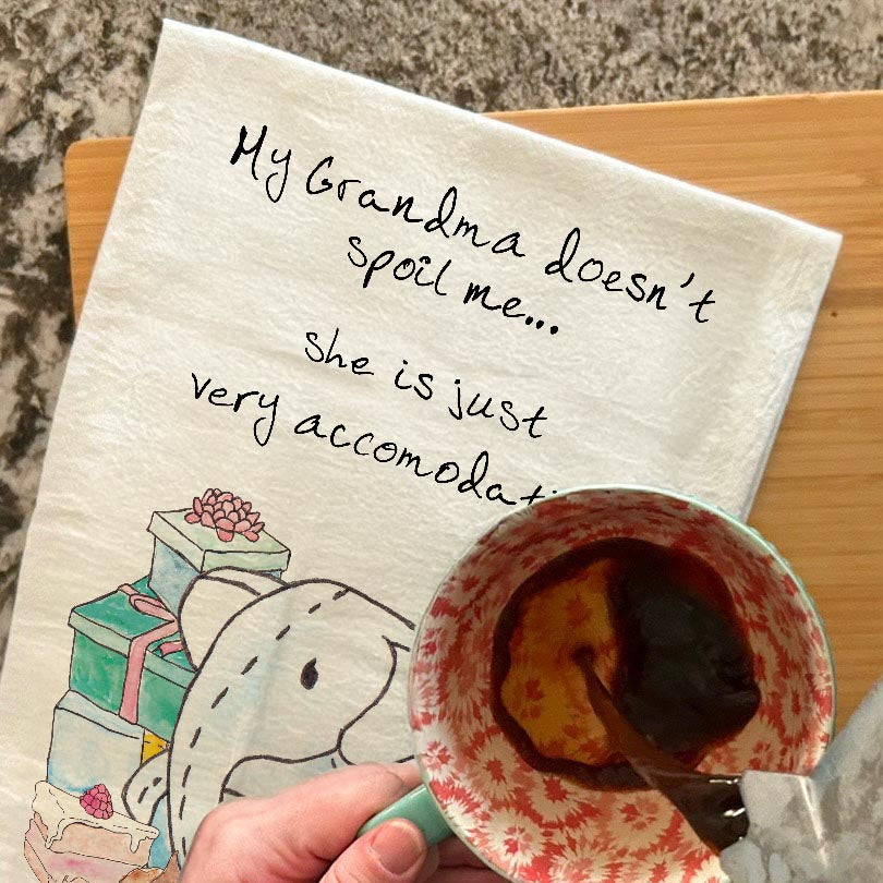 Accommodating Grandma Tea Towel – Playful Family Humor