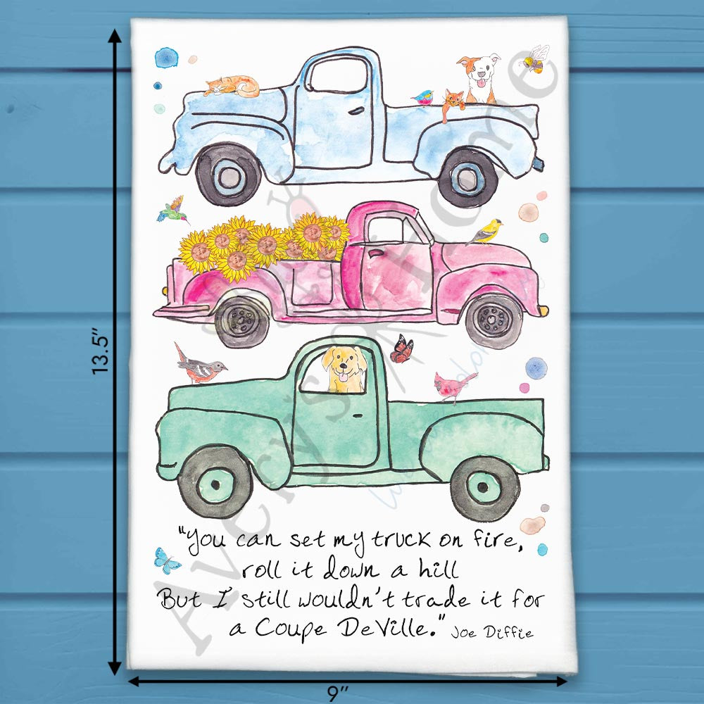 Spring Pickup Trucks Tea Towel