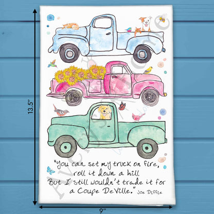 Spring Pickup Trucks Tea Towel