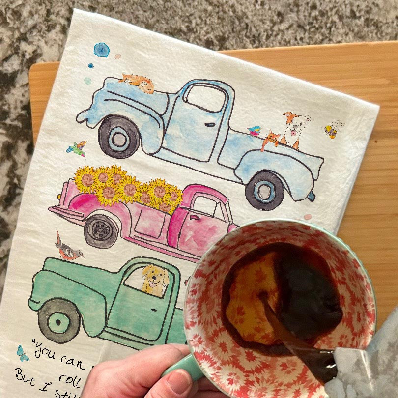Spring Pickup Trucks Tea Towel