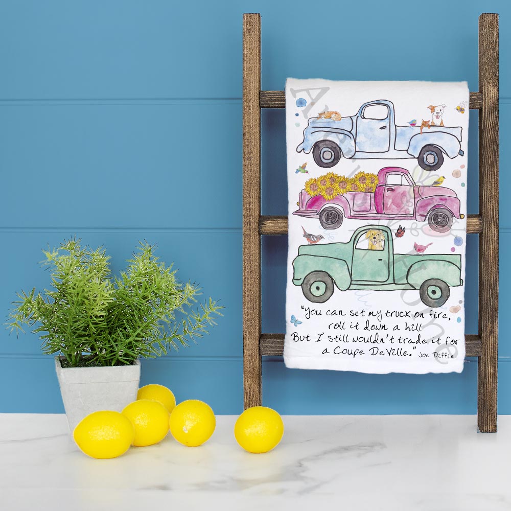 Spring Pickup Trucks Tea Towel