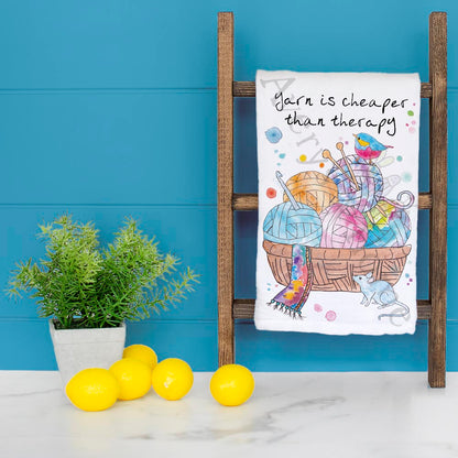 Yarn Is Cheaper Tea Towel – Funny Knitting Decor