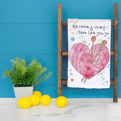Knitting Love Language Tea Towel – Yarn Craft Decor