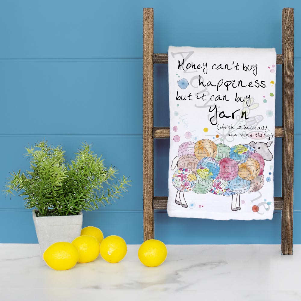 Money Buys Yarn Tea Towel – Funny Crafter Gift