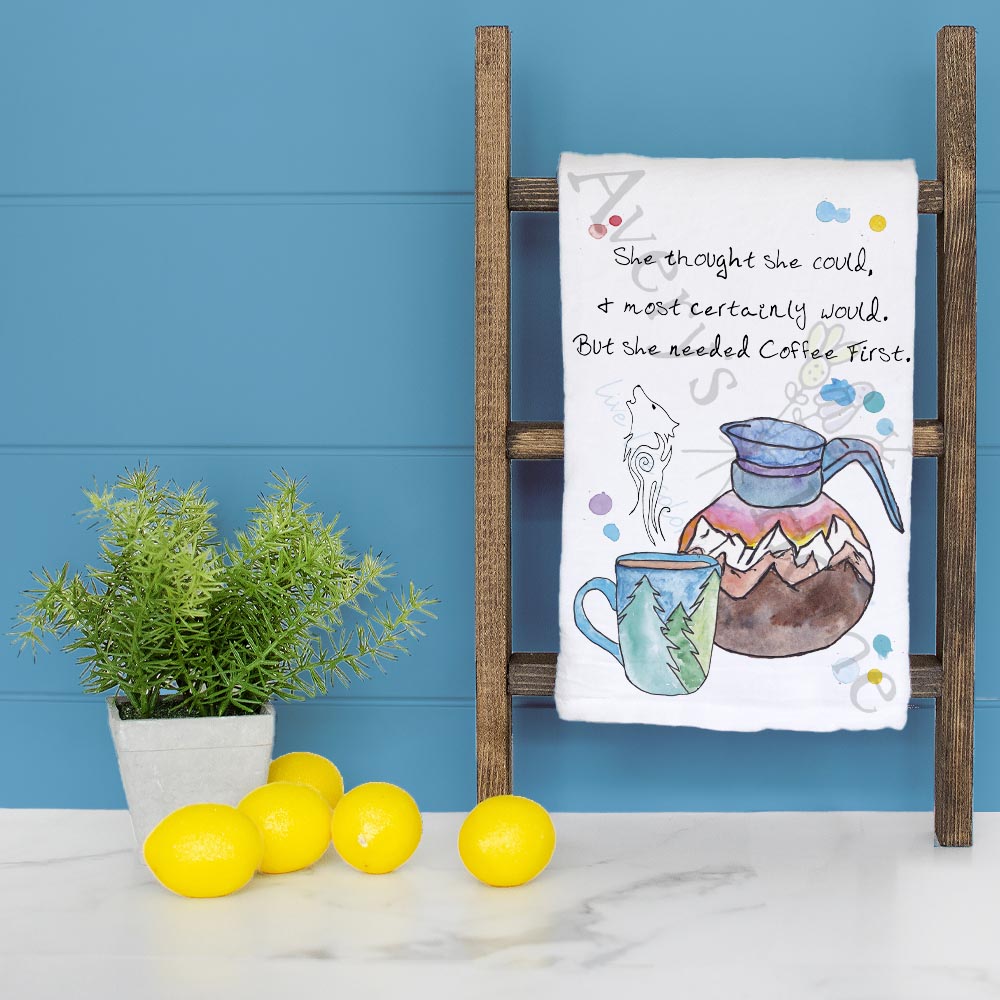 Coffee First Tea Towel – Mountain Morning Decor