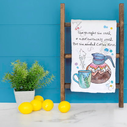 Coffee First Tea Towel – Mountain Morning Decor