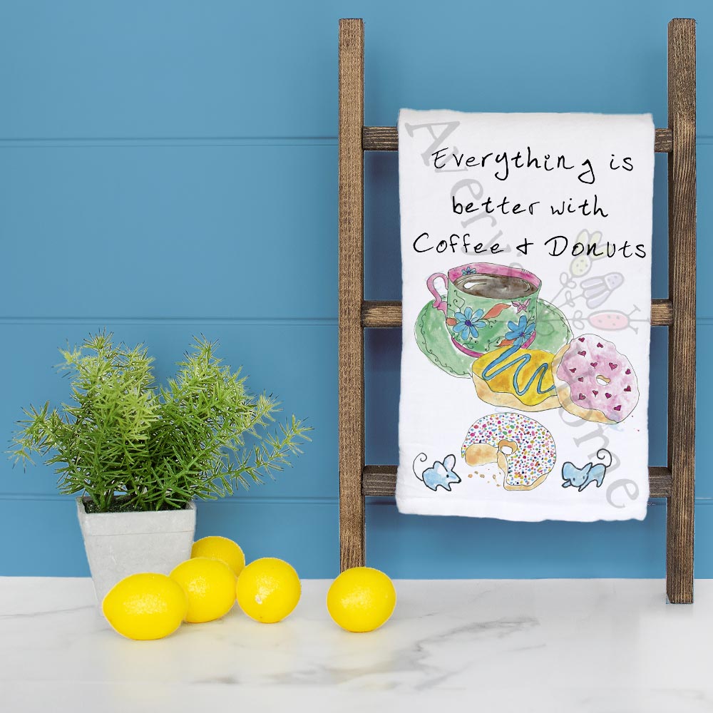 Coffee & Donuts Tea Towel – Breakfast Lover Gift