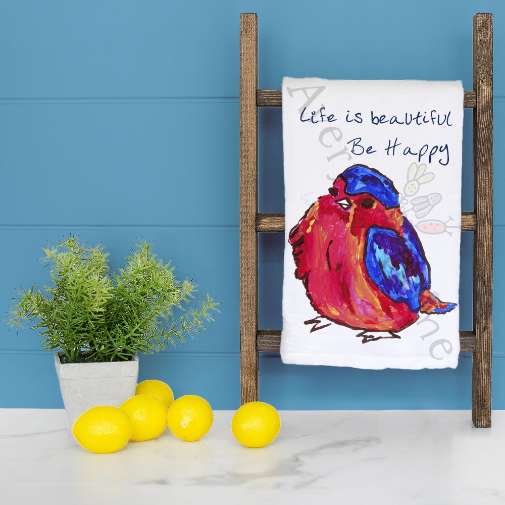 Life Is Beautiful Tea Towel – Bird & Floral Decor