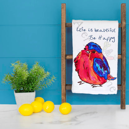 Life Is Beautiful Tea Towel – Bird & Floral Decor