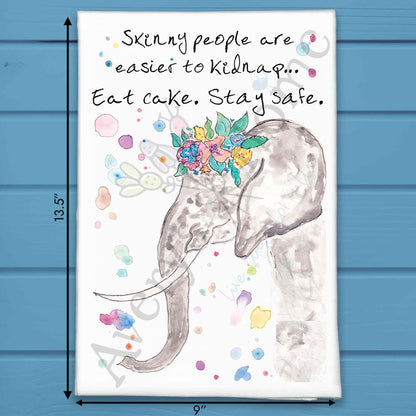 Eat Cake Tea Towel – Funny Elephant Celebration