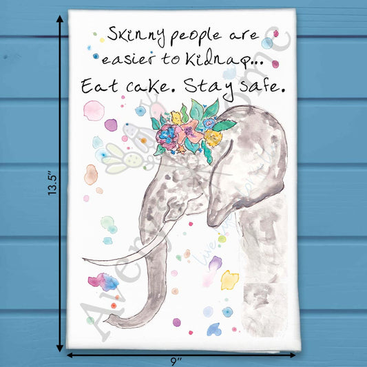 Eat Cake Tea Towel – Funny Elephant Celebration