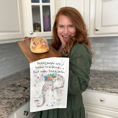 Eat Cake Tea Towel – Funny Elephant Celebration