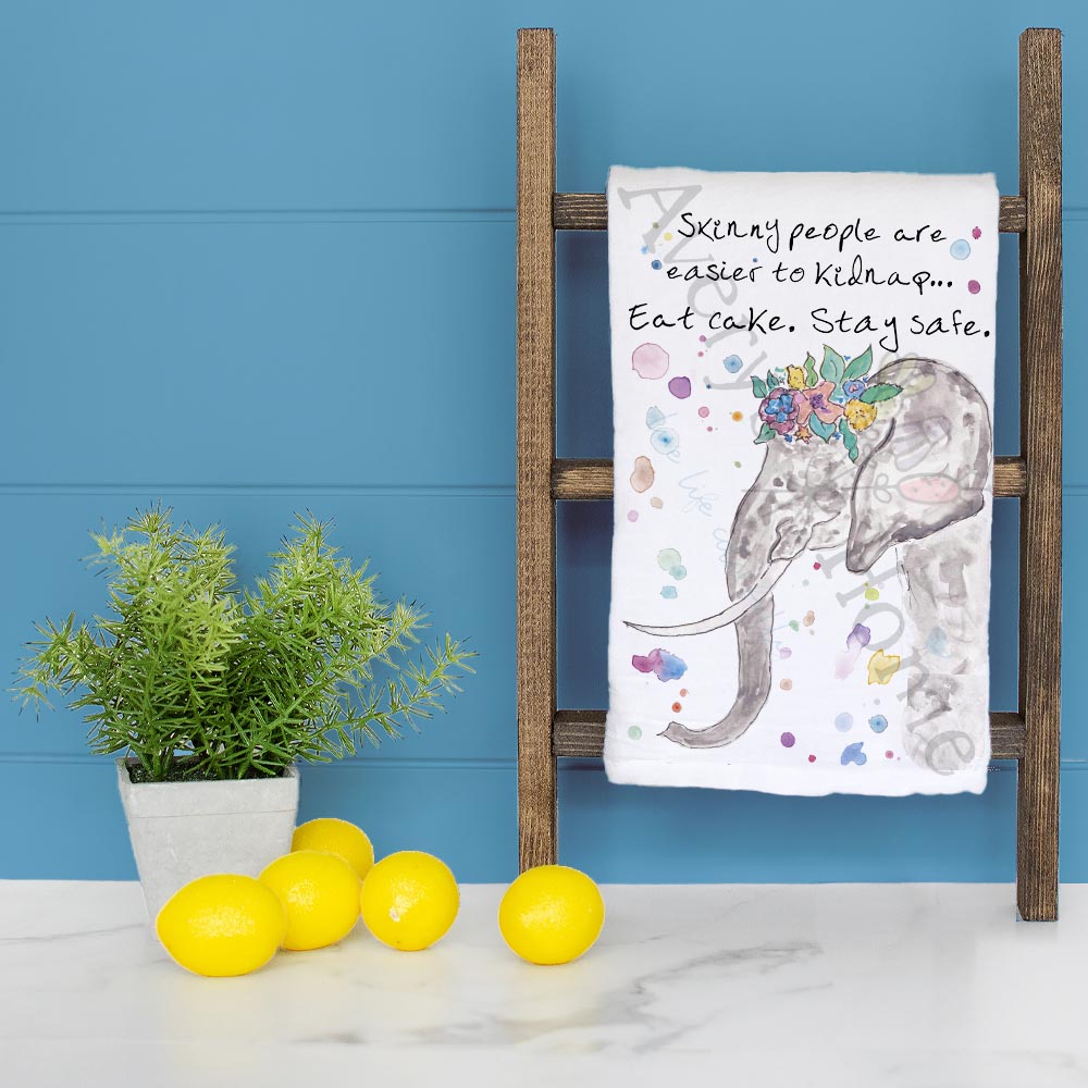 Eat Cake Tea Towel – Funny Elephant Celebration