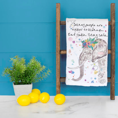 Eat Cake Tea Towel – Funny Elephant Celebration