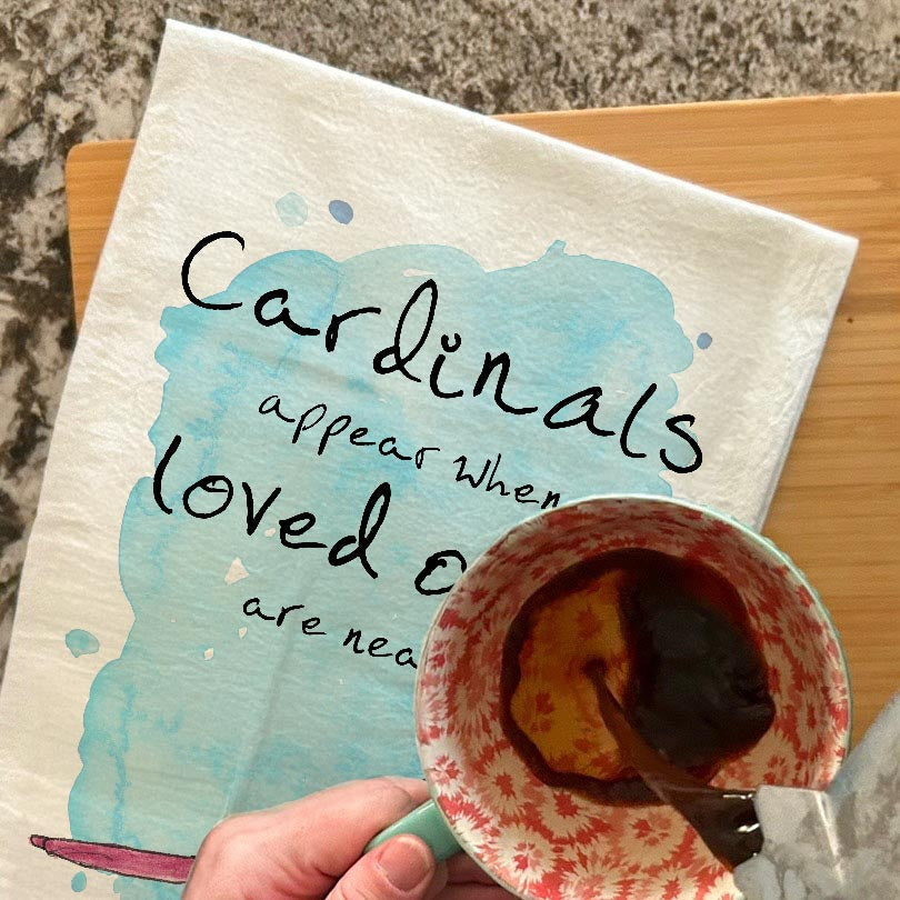 Cardinal Appears Sentimental Kitchen Decor Tea Towel