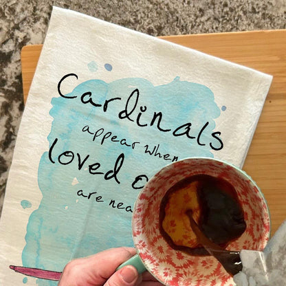 Cardinal Appears Sentimental Kitchen Decor Tea Towel