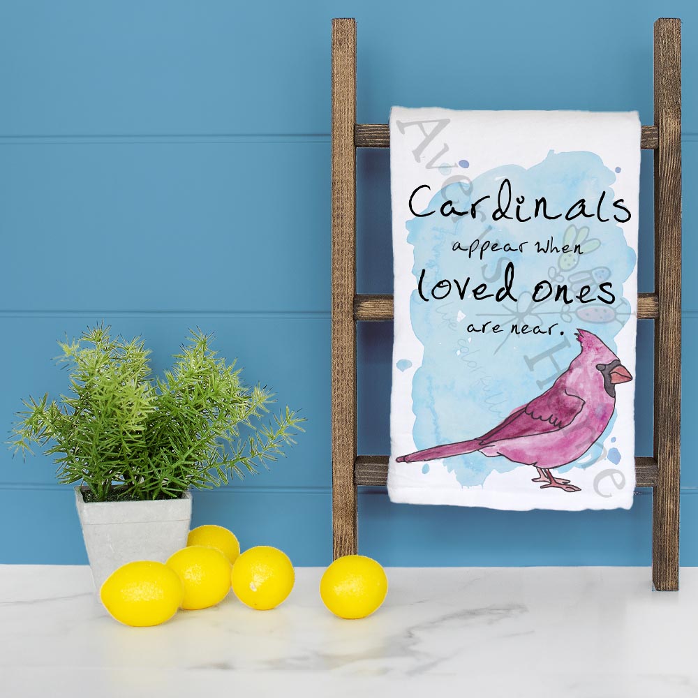 Cardinal Appears Sentimental Kitchen Decor Tea Towel