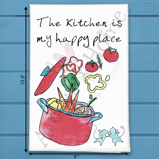 Happy Place Kitchen Tea Towel – Cozy Cooking Decor