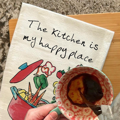Happy Place Kitchen Tea Towel – Cozy Cooking Decor
