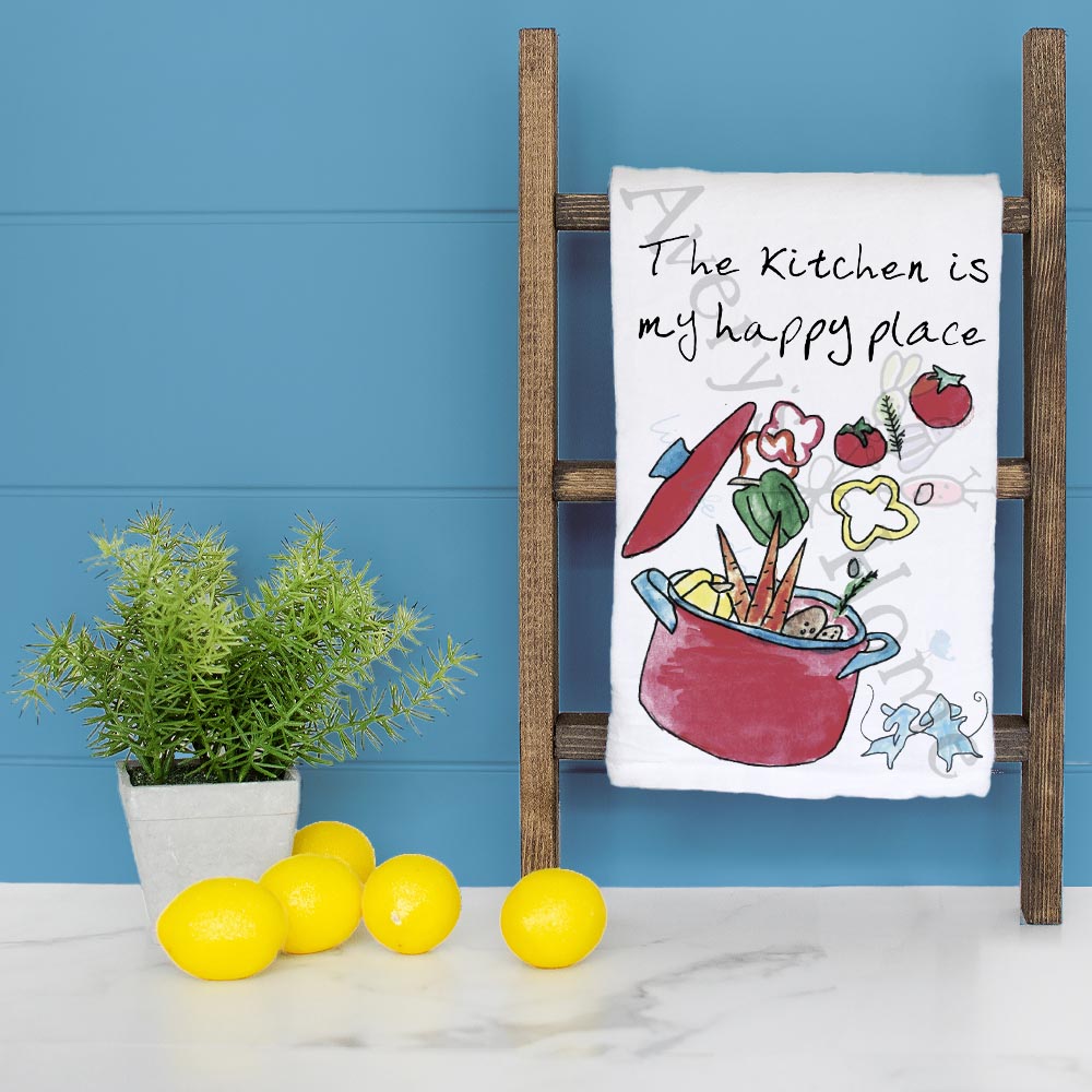 Happy Place Kitchen Tea Towel – Cozy Cooking Decor