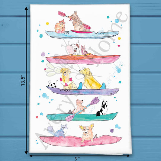 Dogs on Kayaks Tea Towel – Lake or Ocean Decor
