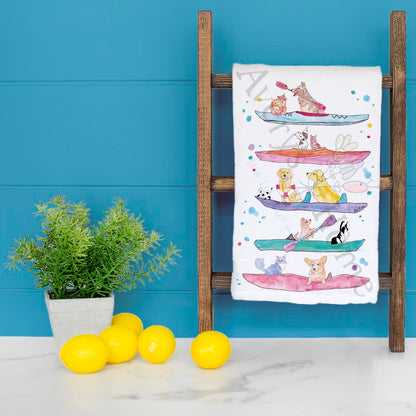 Dogs on Kayaks Tea Towel – Lake or Ocean Decor