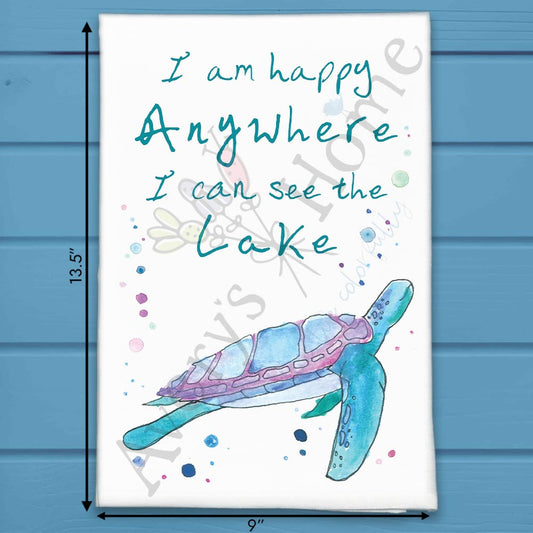 Happy Anywhere Lake Tea Towel – Peaceful Quote Decor