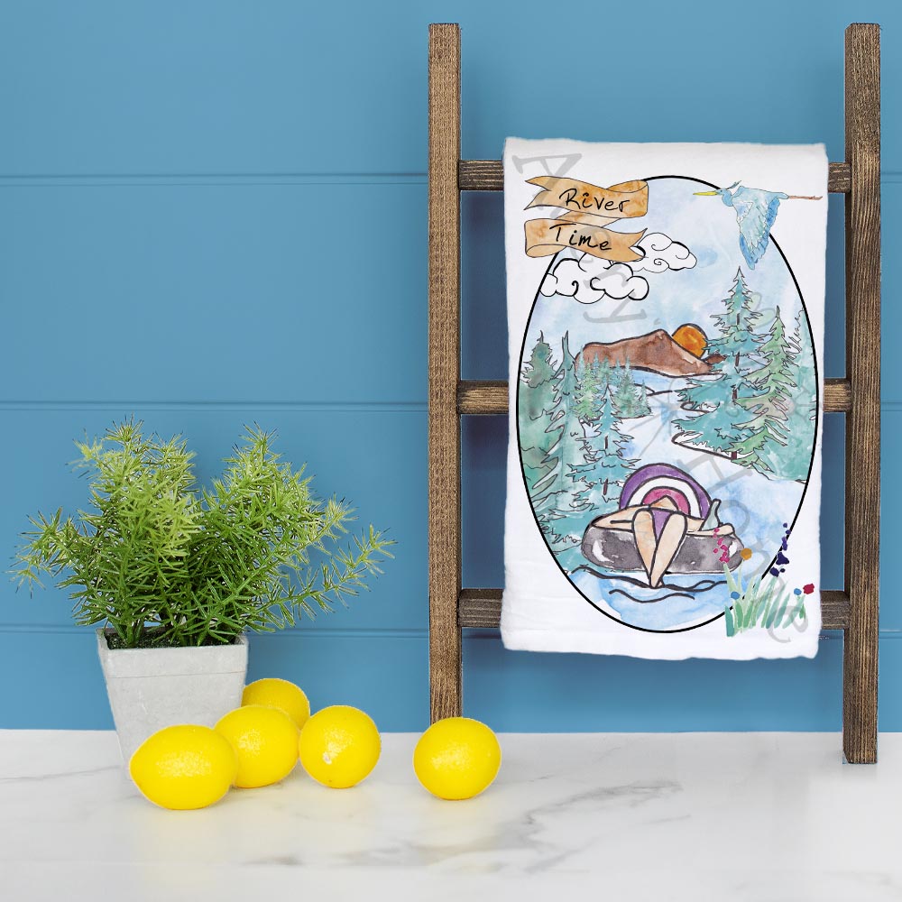 River Time Tea Towel – Spring Boating Decor