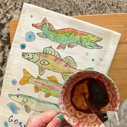 Gone Fishing Tea Towel – Lake Life Souvenir