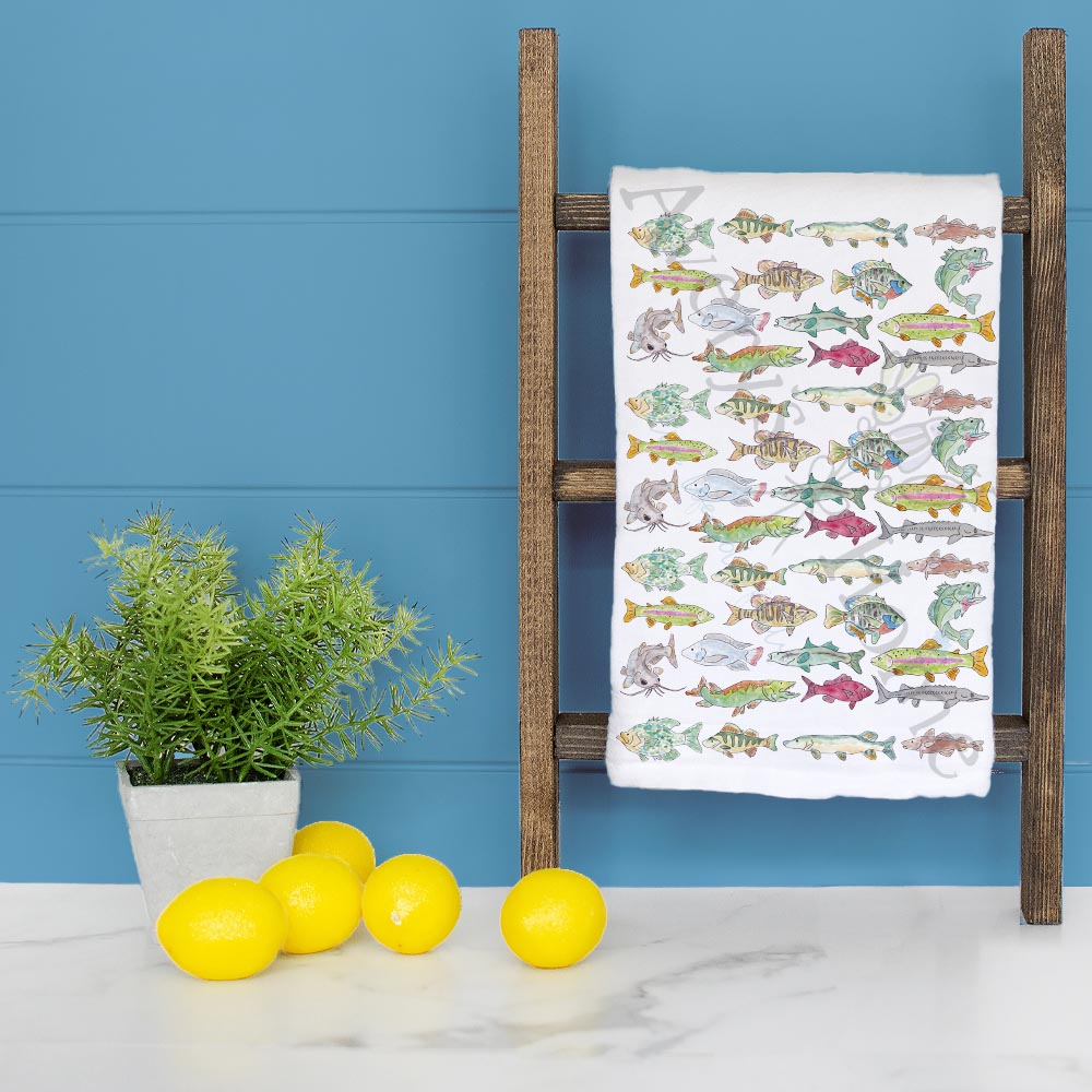 Lake Fish Pattern Tea Towel – Freshwater Decor