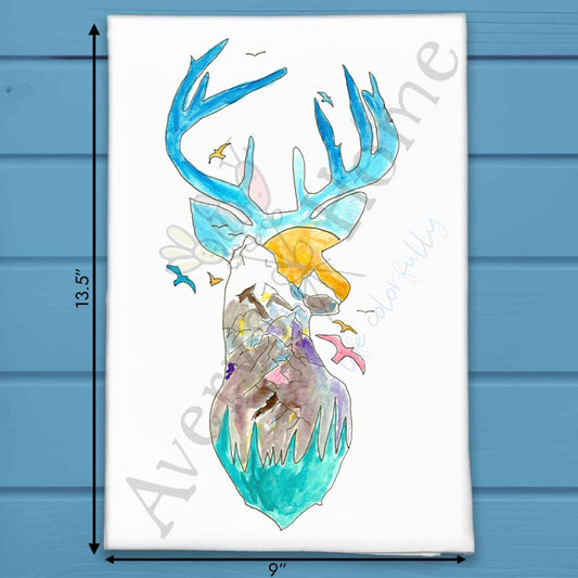 Mountain Deer Tea Towel – Rustic Woodland Decor
