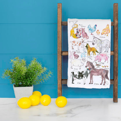 Farm Animals Barn Tea Towel – Country Morning Decor