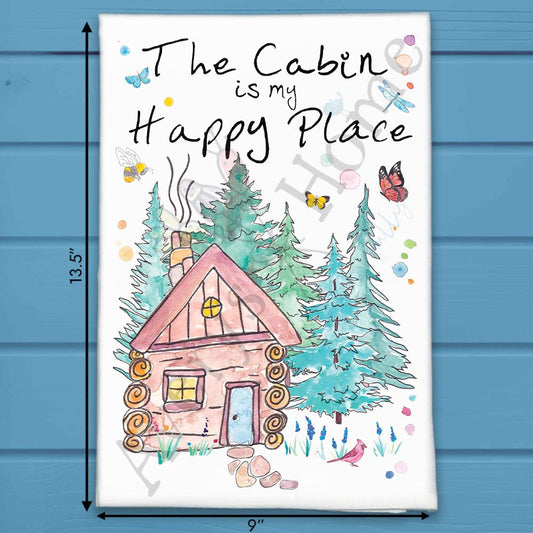 Cabin Happy Place Tea Towel – Wooded Retreat Decor